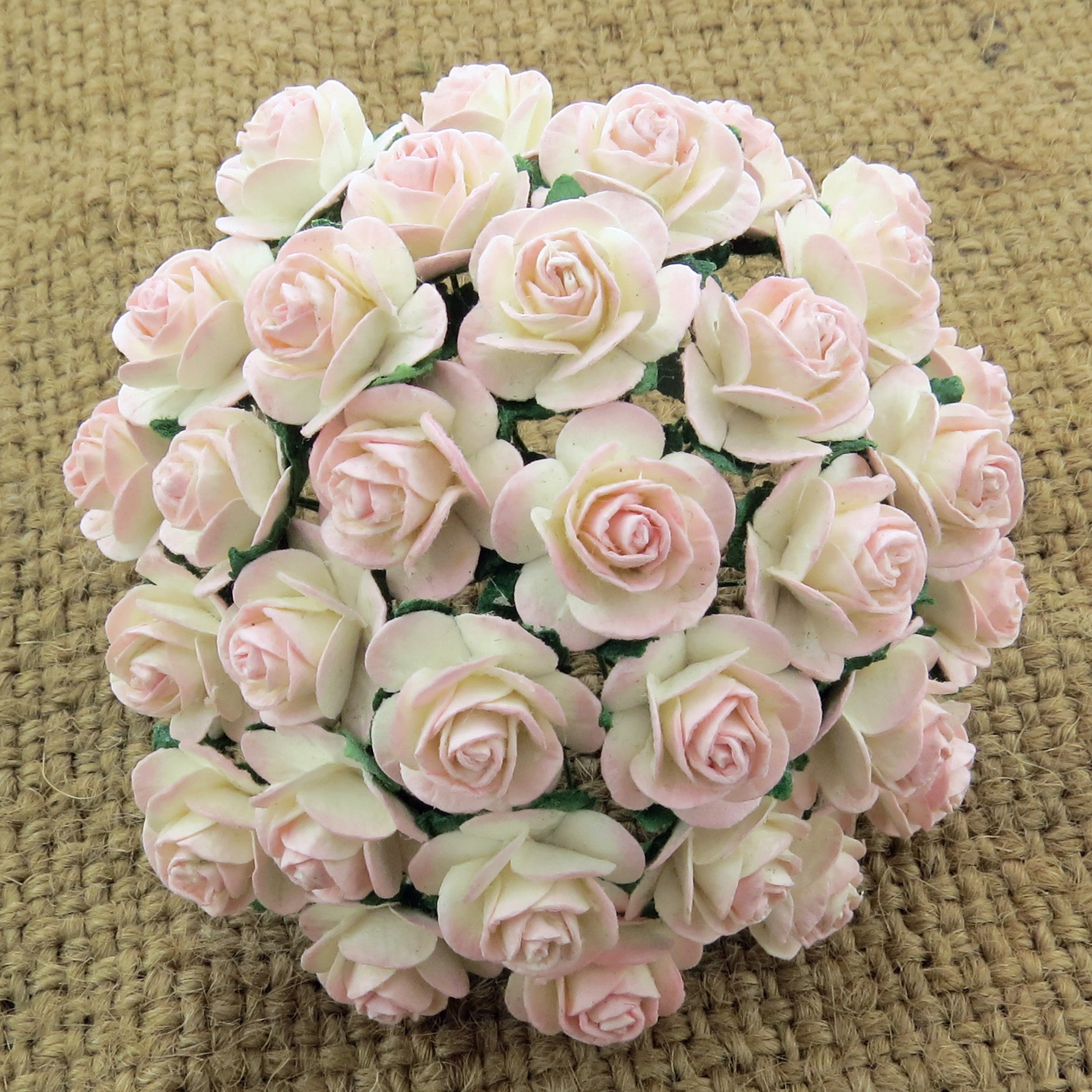 100 2-TONE IVORY/PALE PINK MULBERRY PAPER OPEN ROSES - Click Image to Close